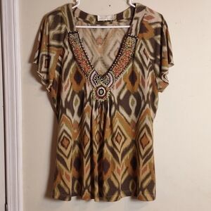 Soft Surroundings V Neck Beaded Top